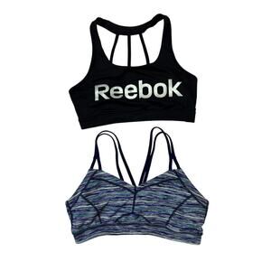 Zella | Reebok | 2 Pack Women's Medium Strappy Sports Bras Navy Blue and Black